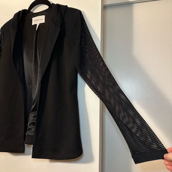 BCBGeneration Medium Open Front Women’s Hoodie Mesh Panel Solid Black EUC - Picture 4 of 12